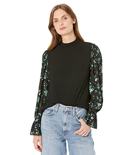 (取寄) シーシー レディース エンブロイダリー パフ スリーブ ミックスド メディア ニット トップ CeCe women Embroidery Puff Sleeve Mixed Media Knit Top Rich Black 取寄) シーシー レディース エンブロイダリー パフ スリーブ ミックス